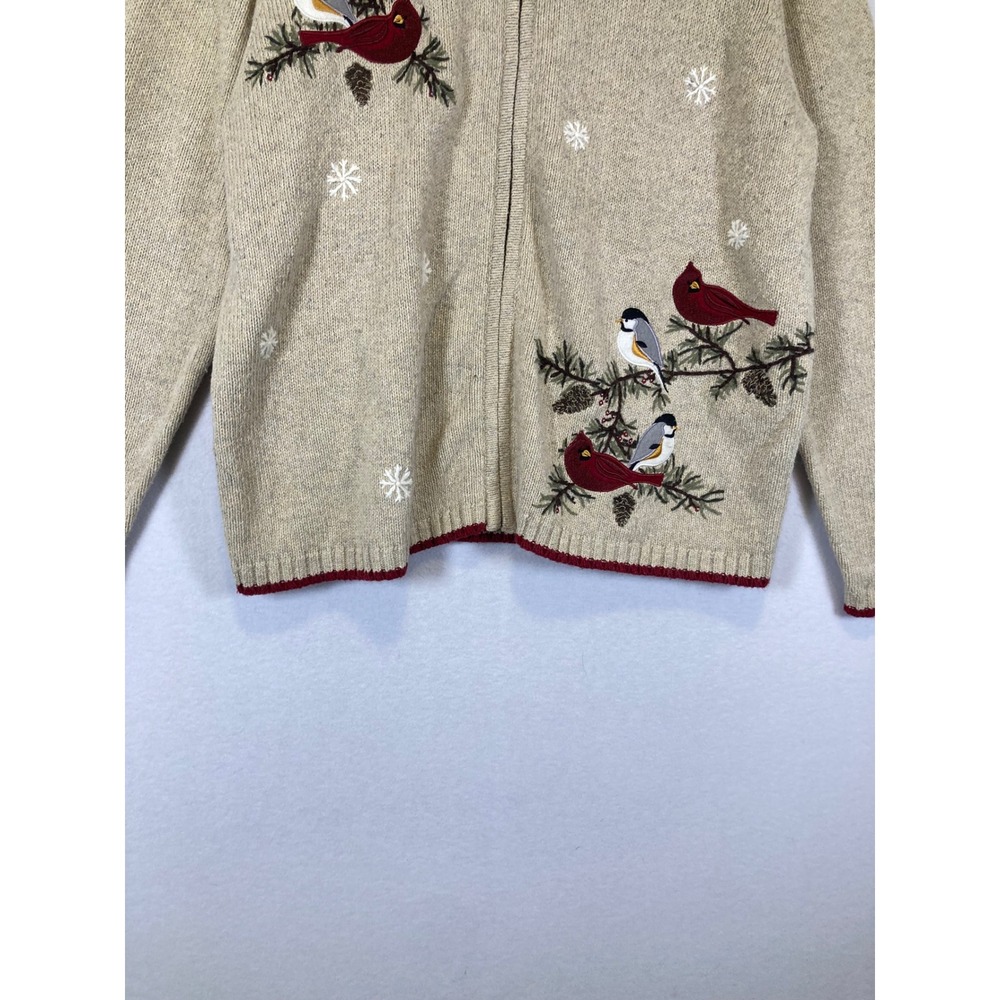 Cabincore Croft & Barrow Women XL Silk Blend Bird Embroidered Zip Front Cardigan - Picture 11 of 12